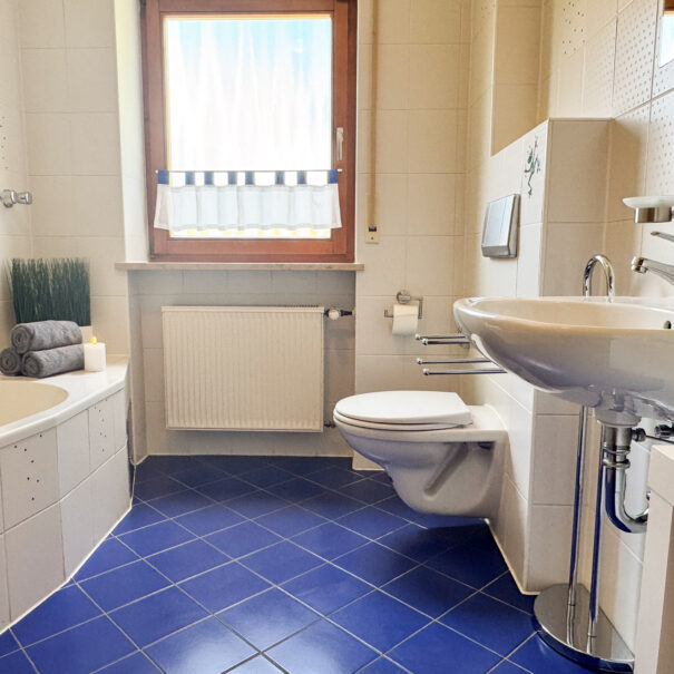 Bad mit Waschbecken und WC – Ferienwohnung Schwanstetten