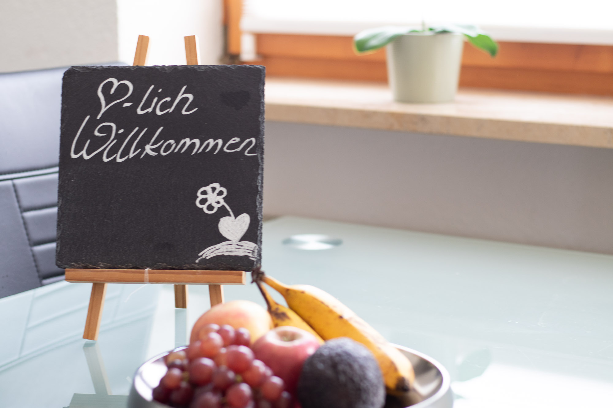 Willkommenstafel in der Ferienwohnung